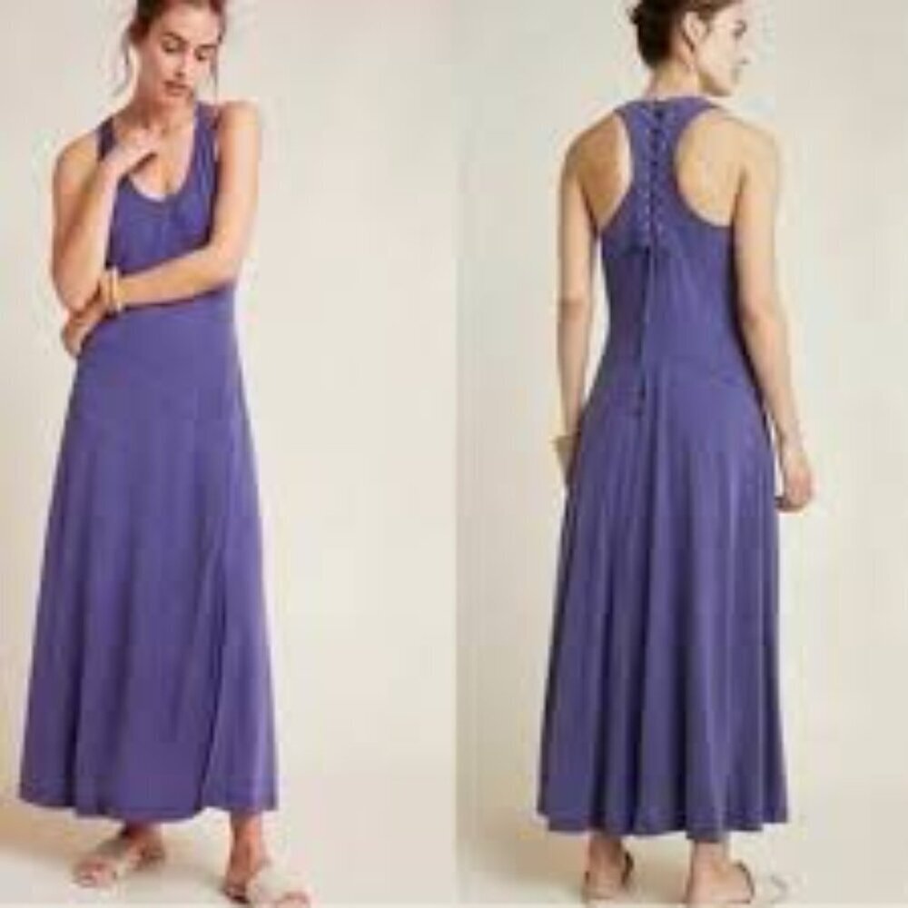 ✅ Anthropologie Maeve Melanie Knit Maxi‎ Dress IN PURPLE SIZE SMALL LACE BACK